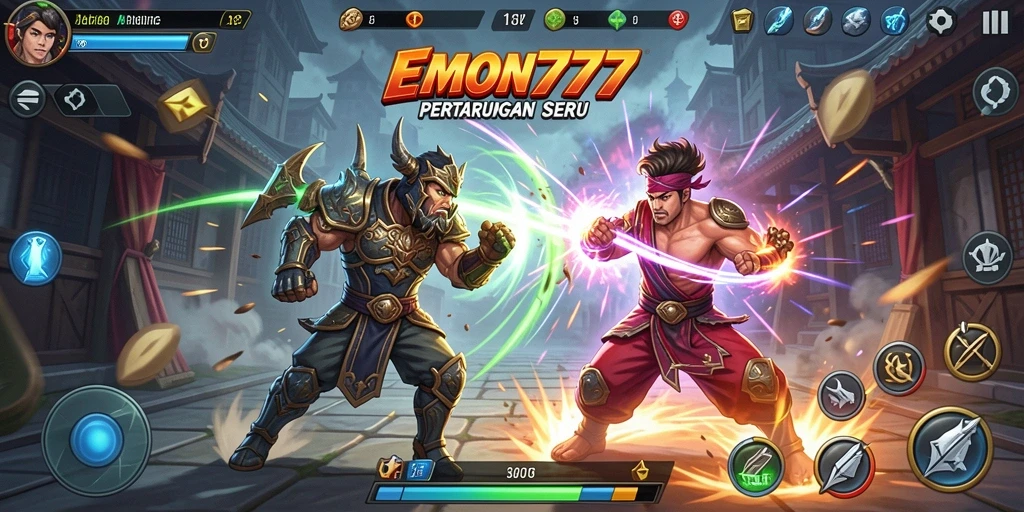 Tampilan seru dari gameplay EMON777 yang penuh aksi pertarungan.