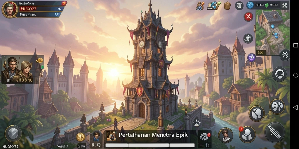 Screenshot HUGO77 menampilkan aksi hebat dalam gameplay Tower Defense.