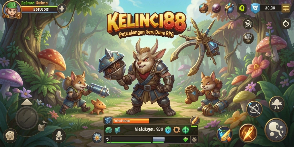 Screenshot utama KELINCI88 menampilkan momen pertarungan epik dalam RPG.