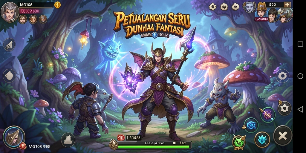 Screenshot utama MG108 menunjukkan aksi seru dalam petualangan fantasi.