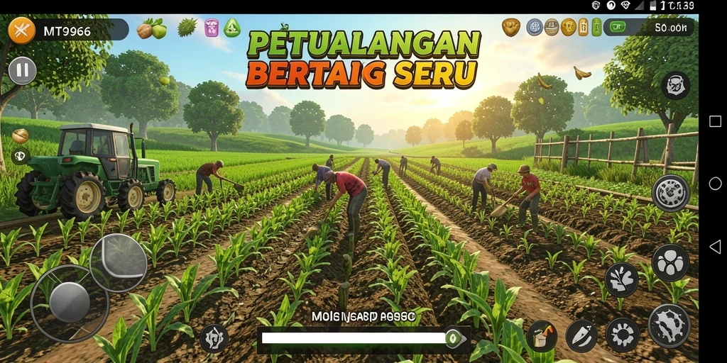 Tampilan screenshot MT966 menampilkan lahan pertanian yang subur dan aktif.