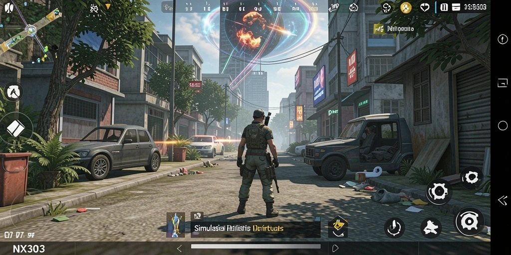 Tangkapan layar utama NX303 menunjukkan gameplay simulasi yang mendalam dan interaktif.