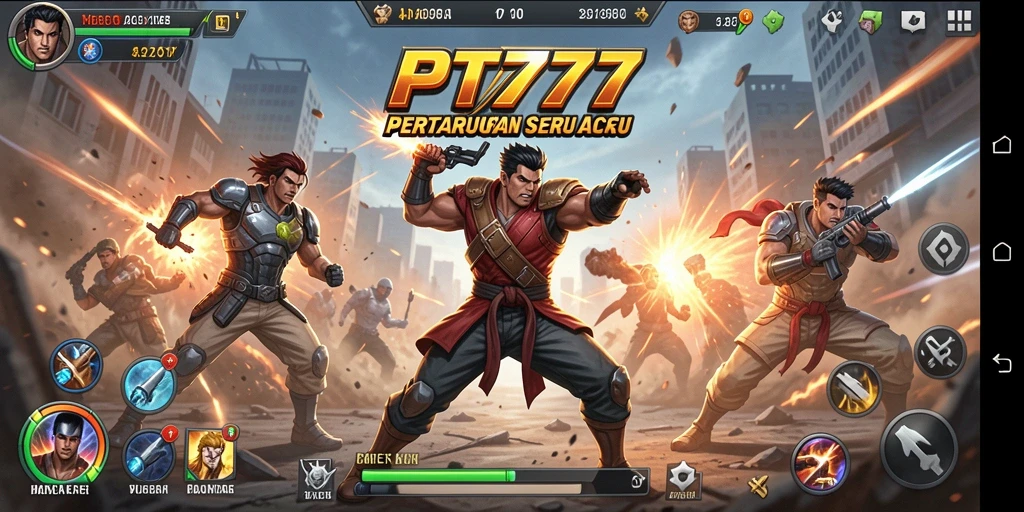 Screenshot utama PT777 menampilkan aksi pertarungan yang mendebarkan.