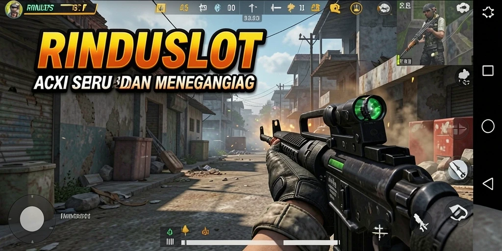 Screenshot RINDUSLOT menampilkan pertempuran seru di arena FPS.