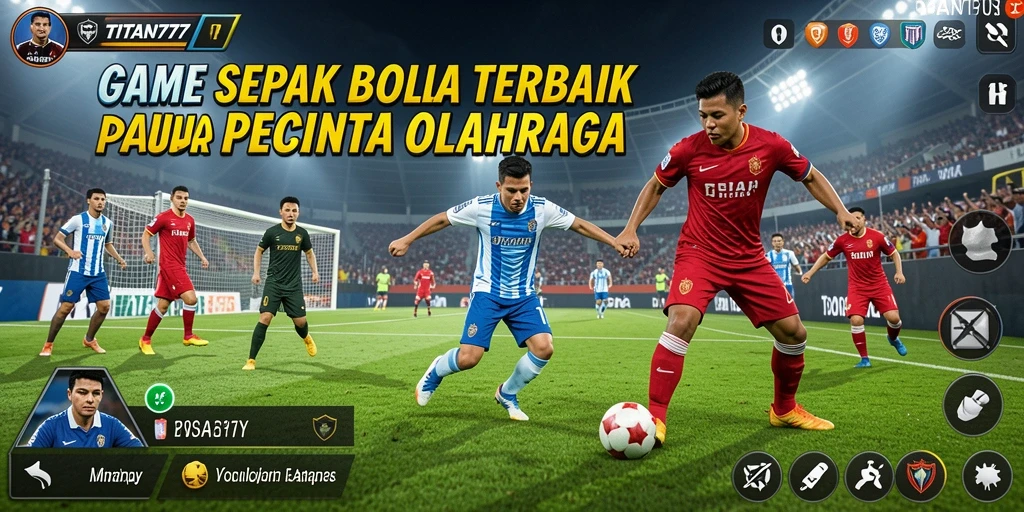 Screenshot gameplay Titan777 menampilkan suasana pertandingan sepak bola yang seru.